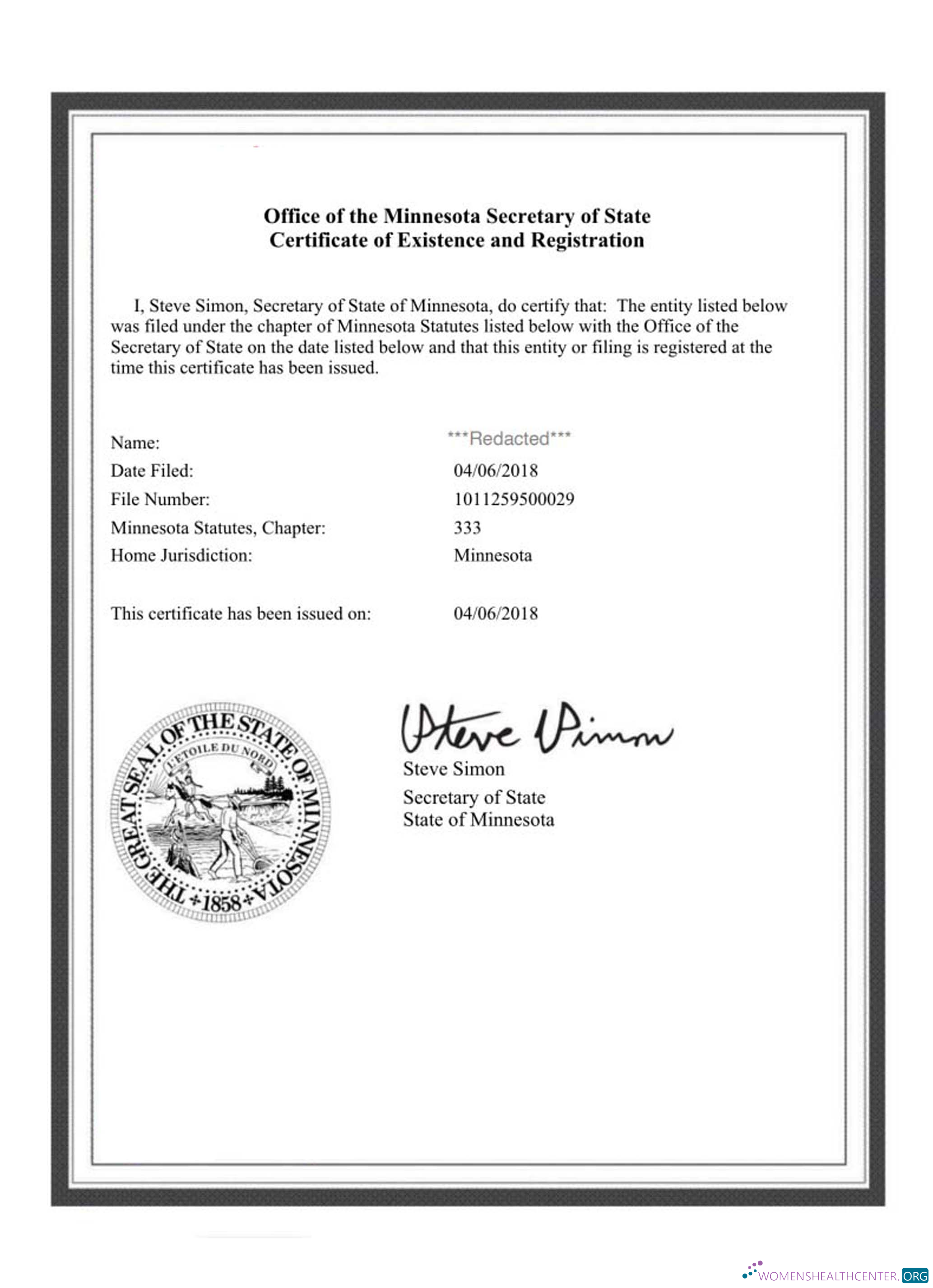 Download USA Minnesota certificate of good standing Photoshop template